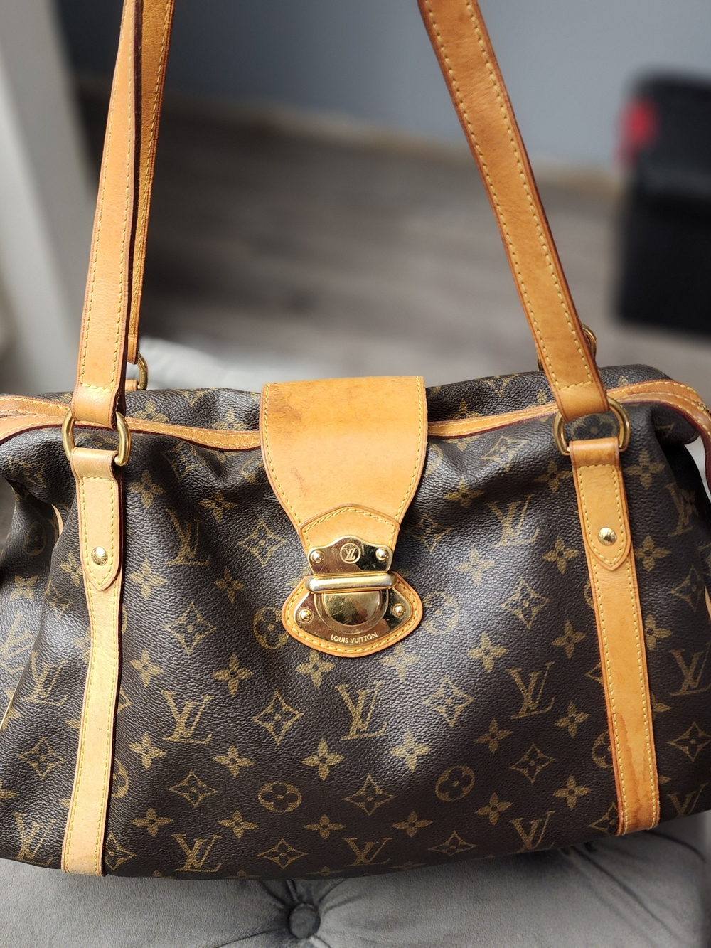 Louis Vuitton Monogram Canvas Shoulder Bag in Brown & Tan Leather